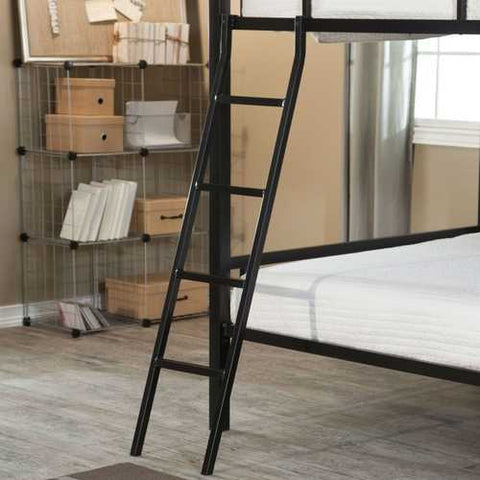 Image of Modern Full over Full Bunk Bed with Ladder in Black Metal Finish