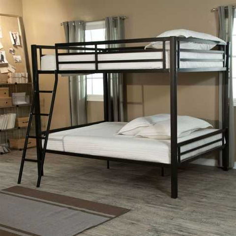 Image of Modern Full over Full Bunk Bed with Ladder in Black Metal Finish