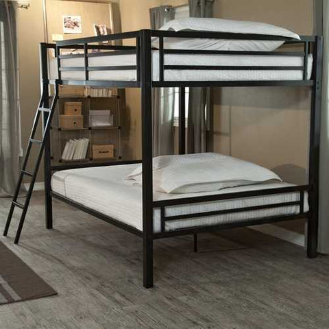 Image of Modern Full over Full Bunk Bed with Ladder in Black Metal Finish