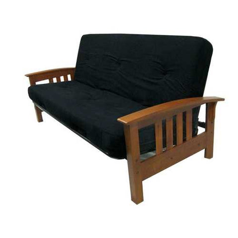 Image of Full-size 6-inch Thick Futon Mattress with Black Microfiber Futon Cover