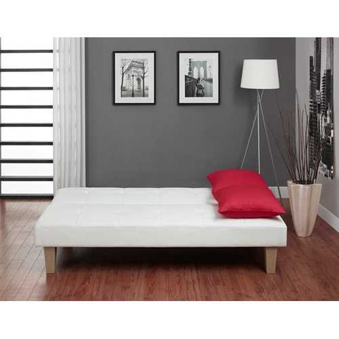 Image of White Click Clack Faux Leather Futon Sofa Bed