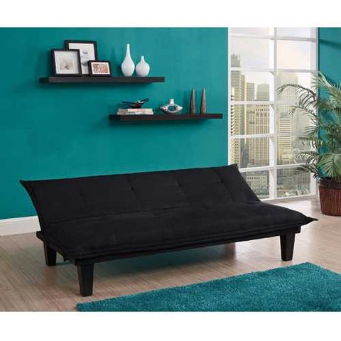 Image of Black Microfiber Click-Clack Sleeper Sofa Bed Futon Lounger