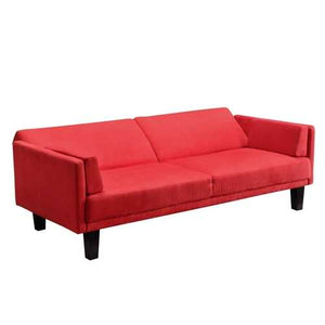 Contemporary Mid-Century Style Sofa Bed in Red Microfiber Upholstery