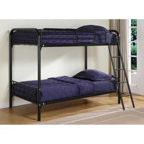 Image of Twin over Twin Bunk Bed with Ladder in Black Metal