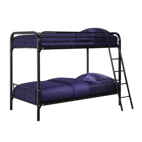 Image of Twin over Twin Bunk Bed with Ladder in Black Metal