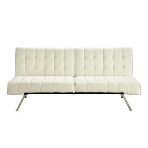 Image of Split-back Modern Futon Style Sleeper Sofa Bed in Vanilla Faux Leather