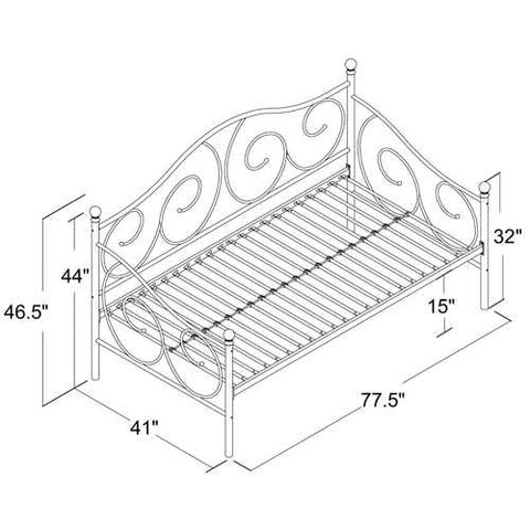 Image of Twin size White Metal Day Bed Frame - 600 lb Weight Limit