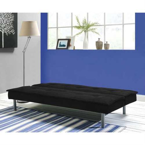 Image of Black Microfiber Upholstered Futon Sofa Bed with Metal Legs