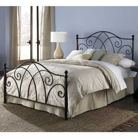 Image of Queen size Complete Elegant Metal Bed Frame with Spiral Pattern Headboard and Footboard