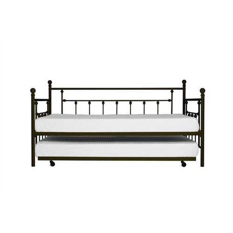 Image of Twin size Metal Daybed with Pull-out Trundle Bed in Bronze Finish