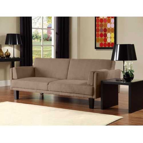 Image of Modern Tan Microfiber Upholstered Futon Style Sleeper Sofa Bed