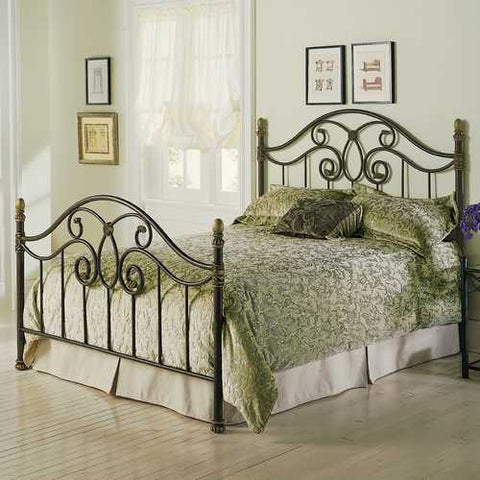 Image of Queen size Metal Poster Bed with Headboard and Footboard in Autumn Brown