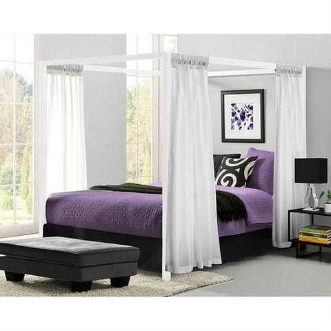 Image of Queen size Sturdy Metal Canopy Bed Frame in White Finish