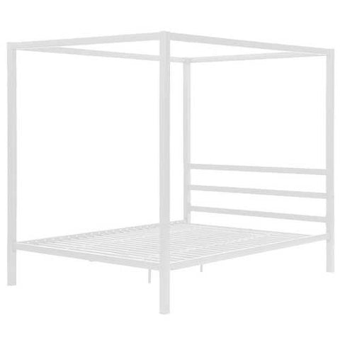 Image of Queen size Sturdy Metal Canopy Bed Frame in White Finish