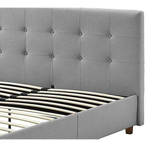 Image of Queen size Grey Linen Upholstered Platform Bed with Button-Tufted Headboard