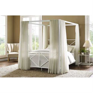 Queen size Sturdy Metal Canopy Bed Frame in White