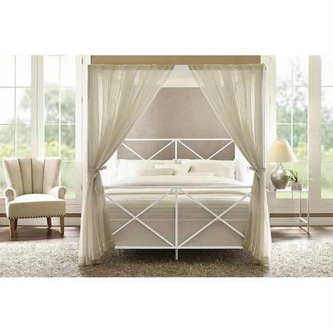 Image of Queen size Sturdy Metal Canopy Bed Frame in White