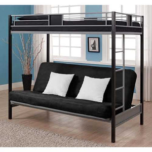 Twin over Futon Bunk Bed in Silver / Black Metal Finish