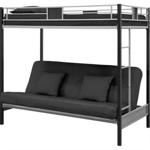 Image of Twin over Futon Bunk Bed in Silver / Black Metal Finish