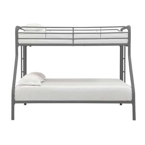 Image of Twin over Full size Sturdy Metal Bunk Bed in Silver Finish