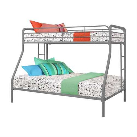 Image of Twin over Full size Sturdy Metal Bunk Bed in Silver Finish