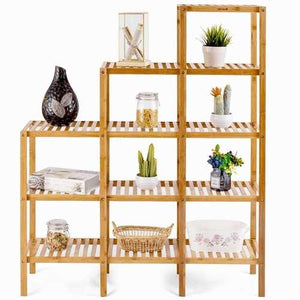 Bamboo Wood 5-Tier Versatile Bookcase Plant Stand Storage Rack