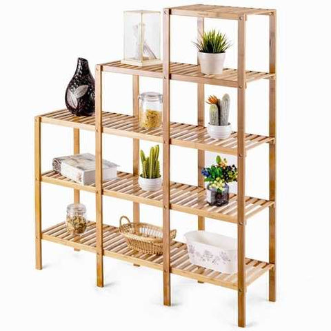 Image of Bamboo Wood 5-Tier Versatile Bookcase Plant Stand Storage Rack