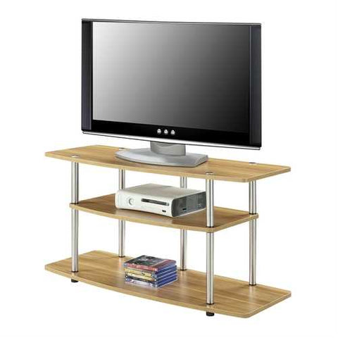 Image of Modern Wood Metal TV Stand Entertainment Center in Light Oak Finish