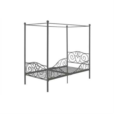 Image of Twin size Metal Canopy Bed in Pewter Grey Finish