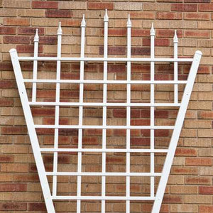 7.75 Ft Fan Shaped Garden Trellis with Pointed Finals in White Vinyl