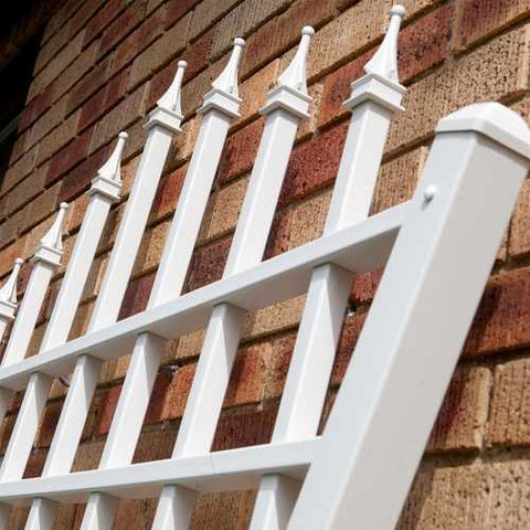 Image of 7.75 Ft Fan Shaped Garden Trellis with Pointed Finals in White Vinyl