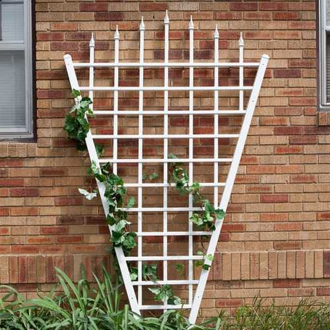 Image of 7.75 Ft Fan Shaped Garden Trellis with Pointed Finals in White Vinyl