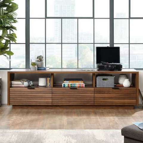 Image of Modern Walnut Finish TV Stand Entertainment Center - Fits up to 70-inch TV