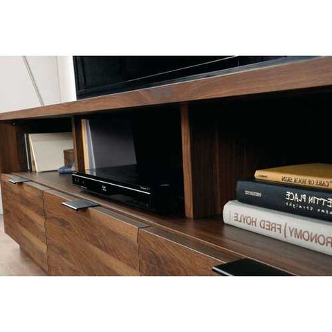 Image of Modern Walnut Finish TV Stand Entertainment Center - Fits up to 70-inch TV