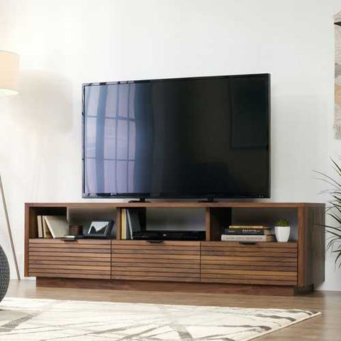 Image of Modern Walnut Finish TV Stand Entertainment Center - Fits up to 70-inch TV