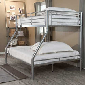 Modern Twin over Full size Bunk Bed in Silver Metal Finish