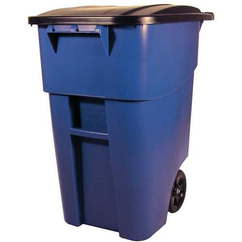 Image of 50 Gallon Blue Commercial Heavy-Duty Rollout Trash Can Waste/Utility Container