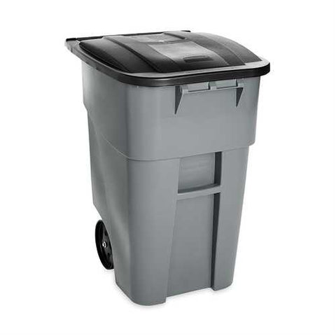 Image of 50 Gallon Gray Commercial Heavy-Duty Rollout Trash Can Waste/Utility Container