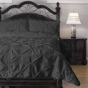 Queen size 4-Piece Charcoal Microfiber Comforter Set w/ Pinch Pleat Puckering