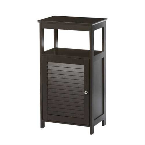 Image of Modern Bathroom Floor Cabinet Free Standing Storage Unit in Espresso Wood Finish