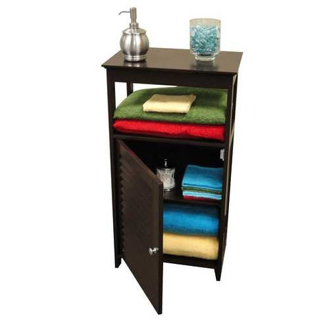 Image of Modern Bathroom Floor Cabinet Free Standing Storage Unit in Espresso Wood Finish