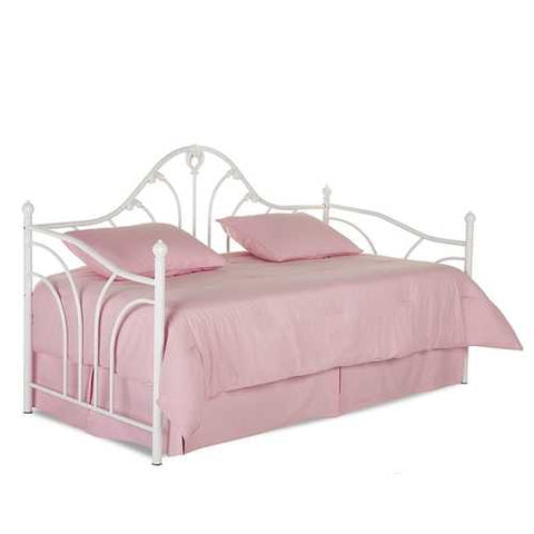 Image of Twin size White Metal Daybed Frame with Wood Slats and Pop Up Trundle Bed