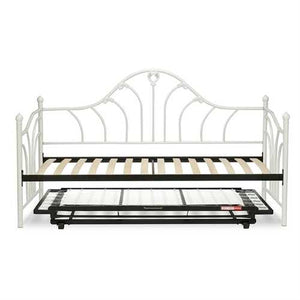 Twin size White Metal Daybed Frame with Wood Slats and Pop Up Trundle Bed