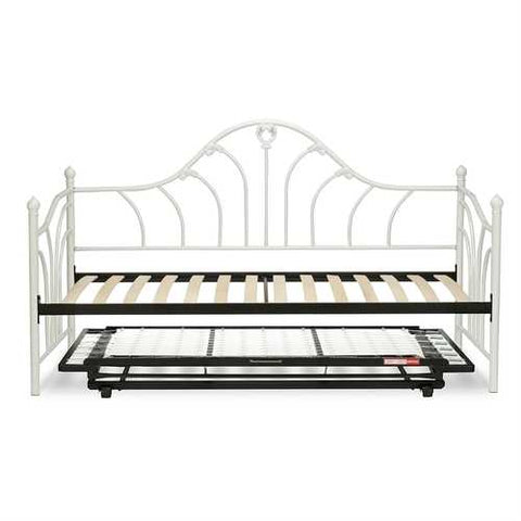 Image of Twin size White Metal Daybed Frame with Wood Slats and Pop Up Trundle Bed