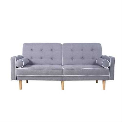 Image of Light Grey Linen Upholstered Sofa Bed Modern Mid-Century Classic