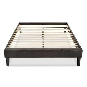 Queen size Padded Upholstered Faux Leather Platform Bed Frame in Espresso