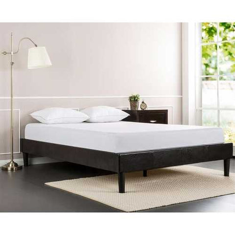 Image of Full size Modern Espresso Faux Leather Platform Bed Frame with Wood Slats