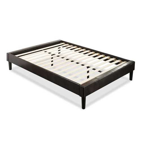 Image of Full size Modern Espresso Faux Leather Platform Bed Frame with Wood Slats