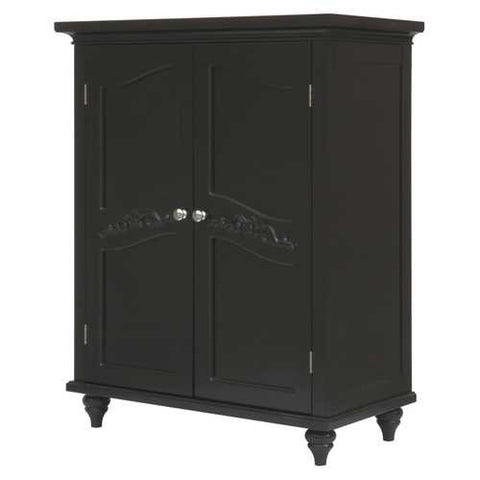 Image of Dark Espresso Wood Bathroom Floor Cabinet with Traditional Crafted Engraving Doors