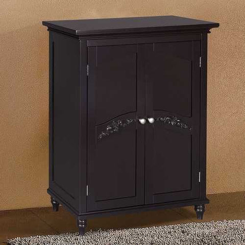 Image of Dark Espresso Wood Bathroom Floor Cabinet with Traditional Crafted Engraving Doors